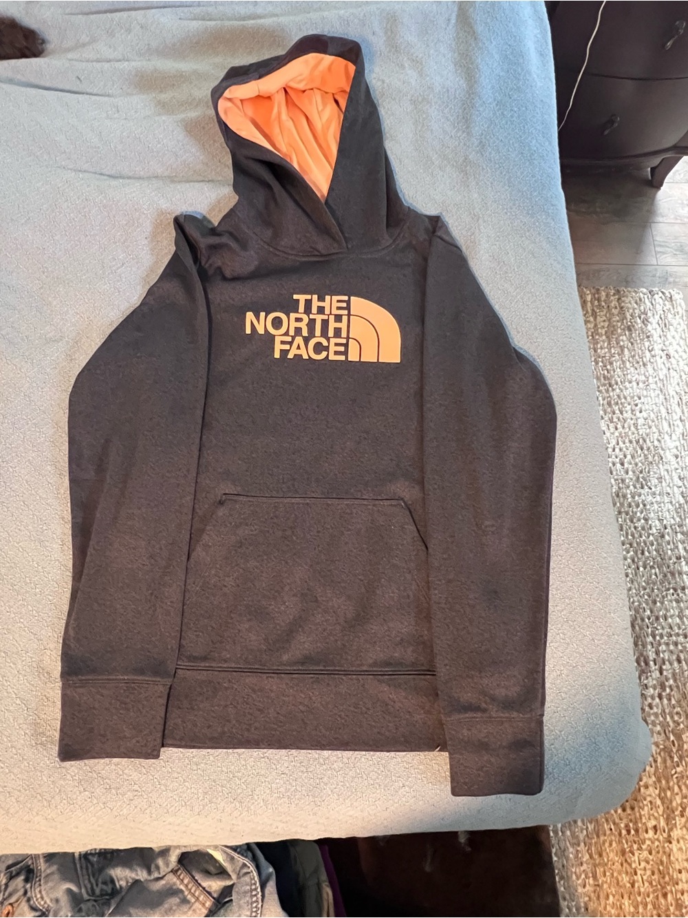 The North Face Women’s Charcoal Crewneck Hoodie with Orange Logo